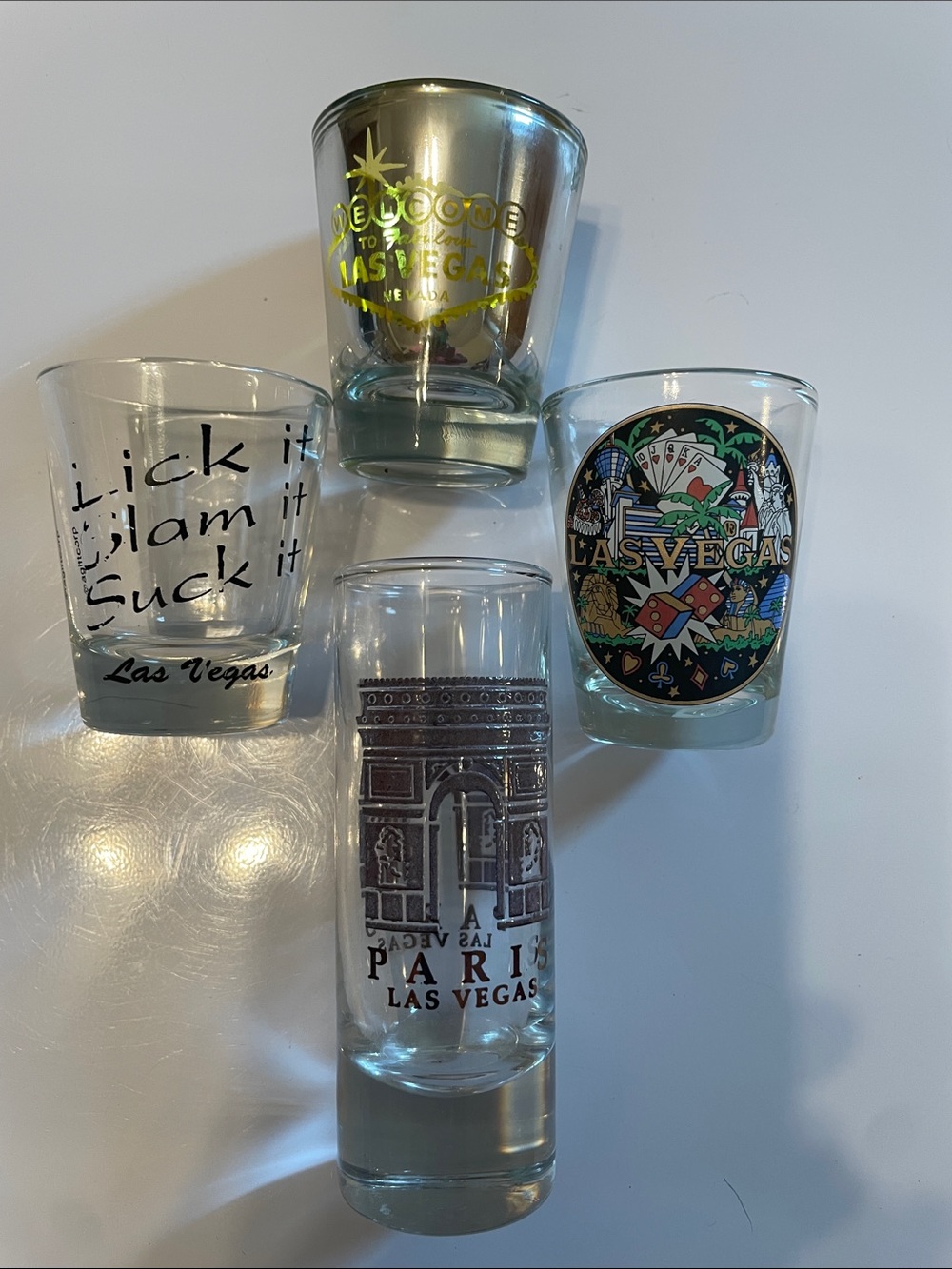 Las Vegas Souvenir Shot Glass Set - Clear Glass with Gold and Black Accents